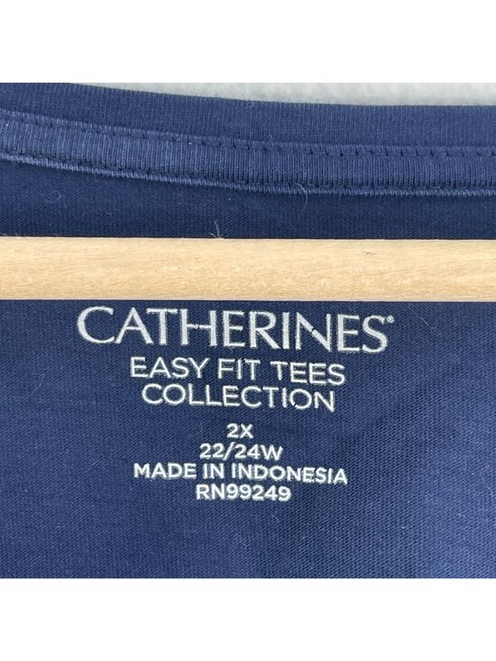 Catherines Easy Fit Tees Womens Plus 2X Navy Tunic Top 3/4 Sleeves Cotton Shirt - Picture 3 of 7